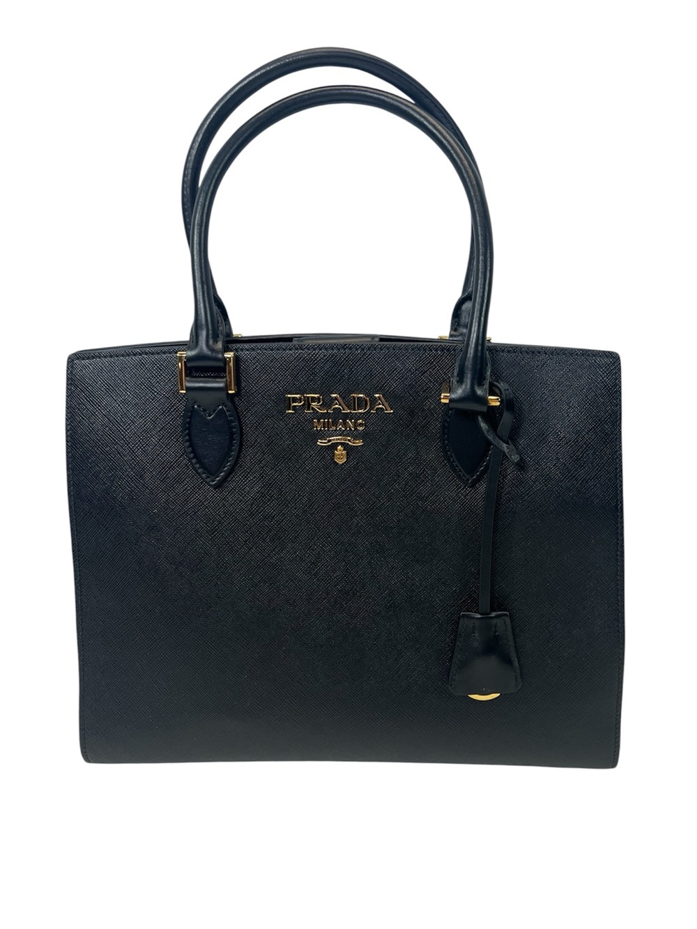 Prada Saffiano & Soft Calf Leather Medium Open Tote Bag (1BA113) Black